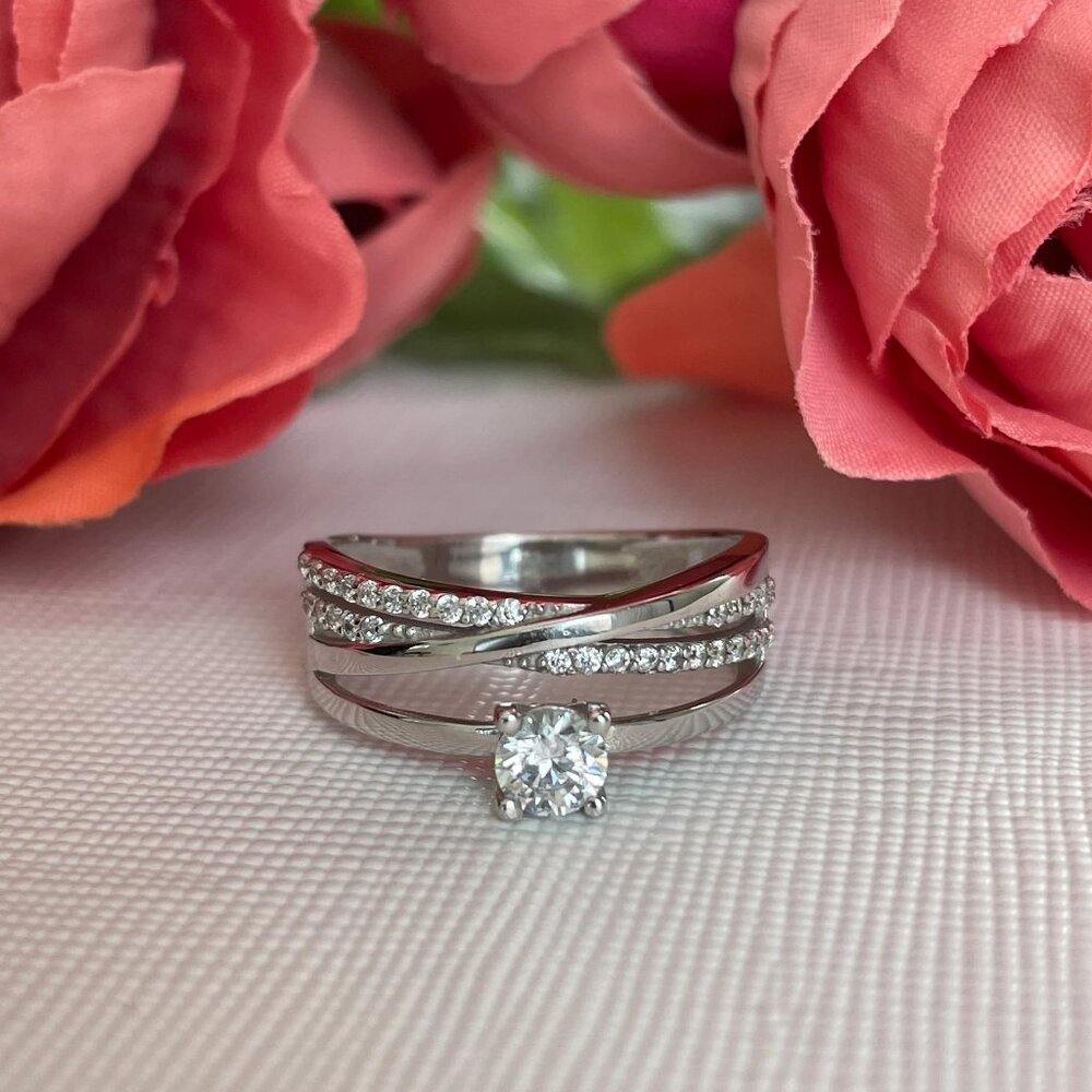 14K White Gold Ring Delicate Ring Wedding & Engagement Luxury Ring, Gift For Her